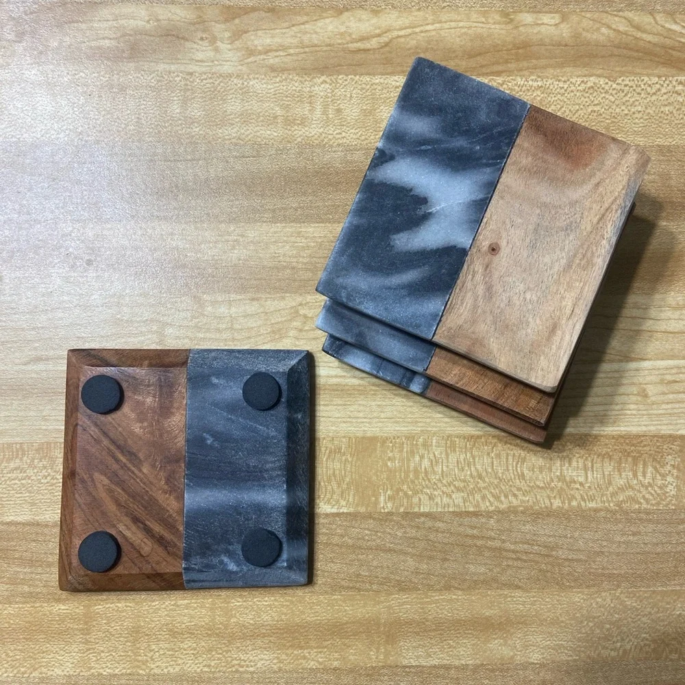 Wood and Marble Coasters Set